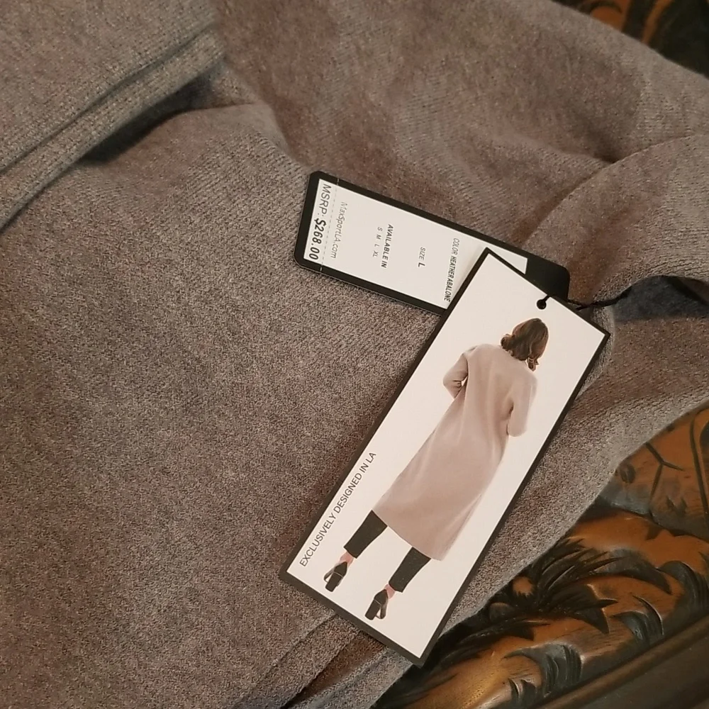 Max Sport Women Maxi Open Front Cardigan  Size L Gray Heather Abalone - Picture 5 of 12